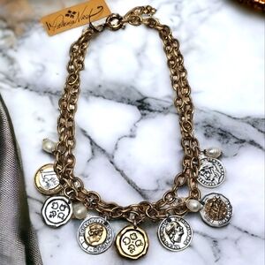 Patricia Nash Double Chain Charm  World Coin Necklace